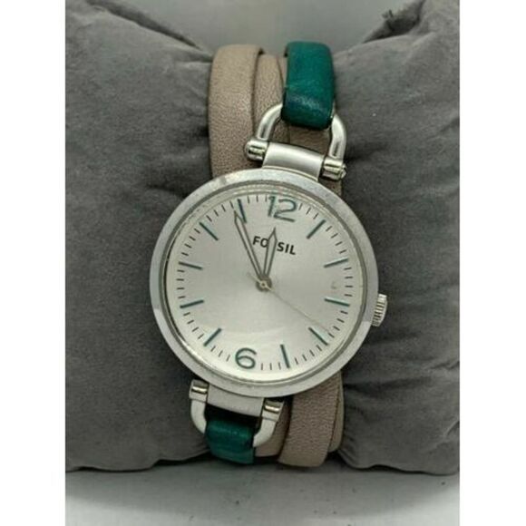 Fossil ES3224 Women's Watch Analog White Dial Beige Teal Leather Band 32mm D386 - Picture 2 of 9